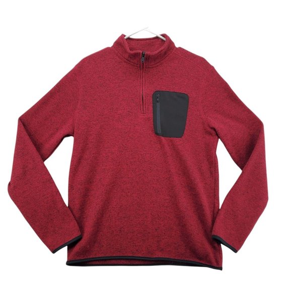 Urban Pipeline Sweater Men's Long Sleeve 1/4 Zip Contrasting Pkt. Pullover Red M - Picture 1 of 12